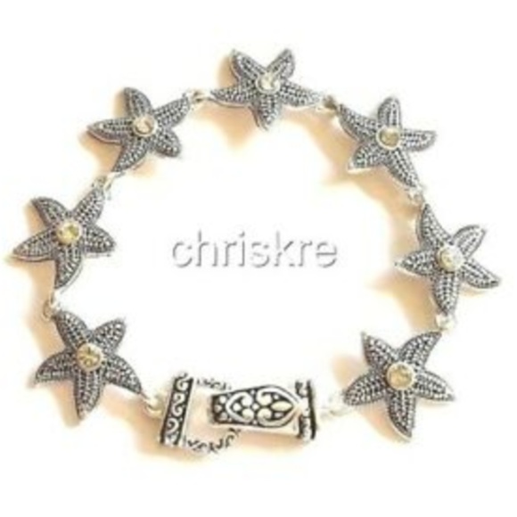 Silver Starfish Charm Bracelet Crystal Sea Life - Picture 3 of 7